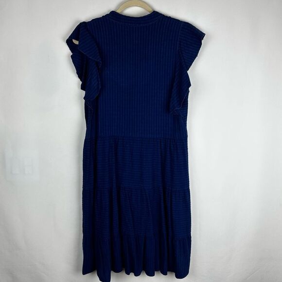 Anthropologie Amadi Blue Linen Blend Tiered Ruffle Sleeve
Dress with Pockets - Picture 3 of 8